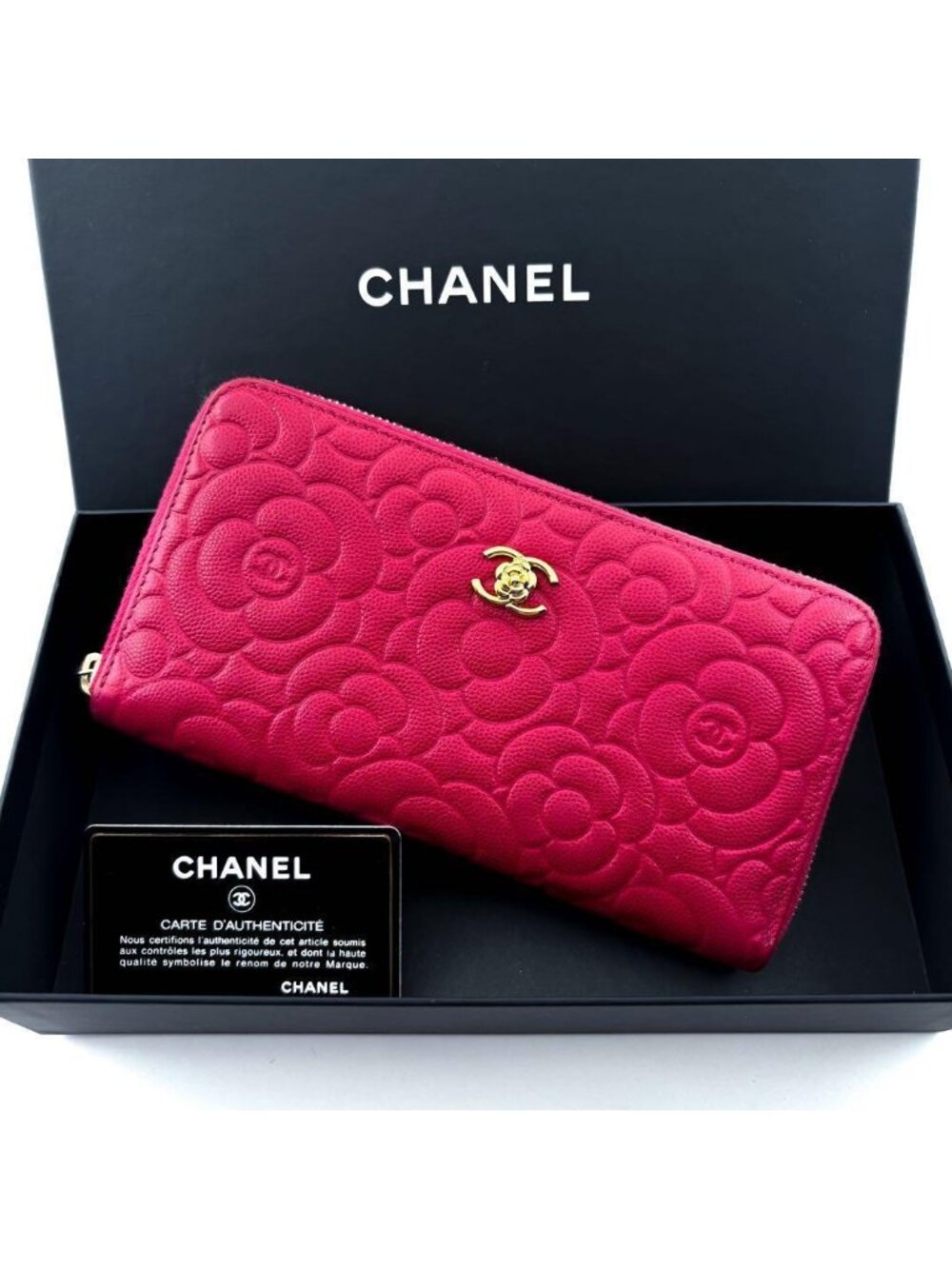 Chanel Wallet New Camellia Embossed Caviar